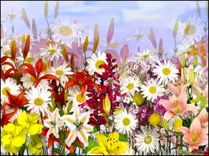 Kolorowe letnie kwiaty w grafice