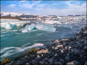 Islandia, Lód, Jezioro Jokulsarlon, Laguna, Kamienie