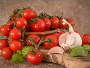 Deska, Pomidory, Czosnek