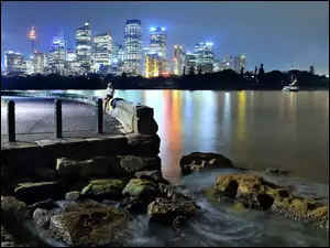 Miasta, Panorama, Rzeka, Australia, Sydney, Kamienie
