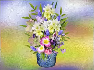 Graficzny bukiet kwiatów z wazonem