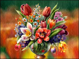 Grafika, Kolorowe, Kwiaty, Tulipany