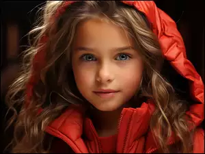 Dziewczynka w pomarańczowej kurtce z kapturem
