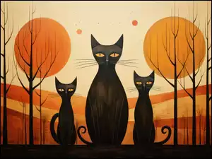 Trzy czarne koty w grafice