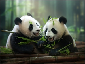 Dwie pandy jedzÄce liĹcie