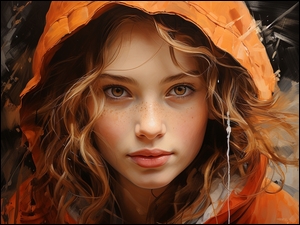 Dziewczyna w pomarańczowym kapturze w grafice