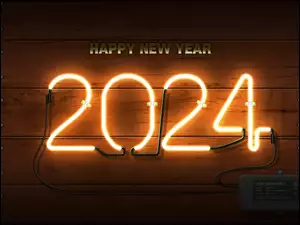 Neon, Napis, Deski, Sylwester, Ściana, 2024, Happy New Year