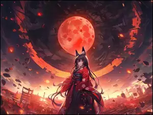 Anime, Dziewczyna, Księżyc, Planeta