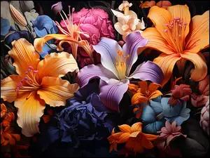 Grafika, Lilie, Kolorowe, Kwiaty