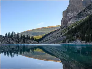 Park Narodowy Banff, Góry, Drzewa, Alberta, Jezioro, Odbicie, Kanada, Moraine Lake