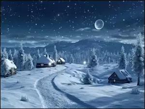 Zimowy krajobraz w księżycowym blasku