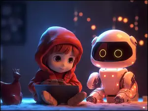 Bluza, Kaptur, Grafika, Dziecko, Anime, Robot, Laptop