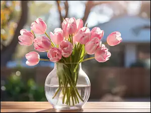 Tulipany, Światło, Różowe, Kwiaty, Bukiet