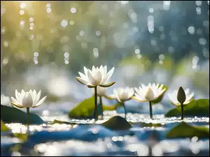 Kwiaty, Białe, Lilie wodne