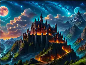 Fantasy, Zamek, Góry, Planety