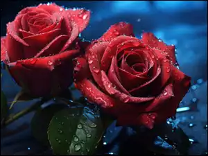 Krople, Dwie, Czerwone, Róże