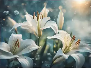 Krople, Białe, Lilie, Kwiaty