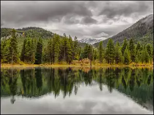 Góry, Skaliste, Stany Zjednoczone, Jesień, Kolorado, Officers Gulch Pond, Jezioro