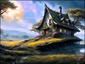 Fantazyjny dom na wzgórzu