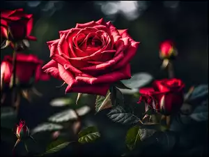 Kwiaty, Grafika, Czerwone, Róże, Światło