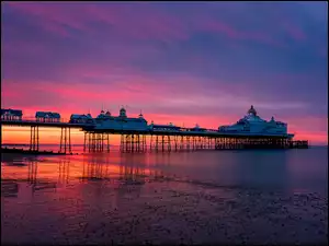 Eastbourne Pier, Kawiarnia, Anglia, Molo, Eastbourne, Zachód słońca, Morze