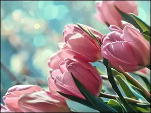 Rozświetlone tło, Kwiaty, Różowe, Tulipany
