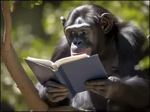 Małpa z książką na drzewie