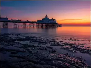 Eastbourne Pier, Molo, Zachód słońca, Anglia, Morze, Eastbourne