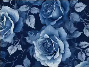 Róże, Tło, Biało-niebieskie, Grafika, Niebieskie