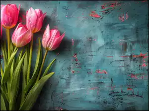 Tulipany, Różowe, Tło, Powierzchnia, Ciemne, Zniszczona