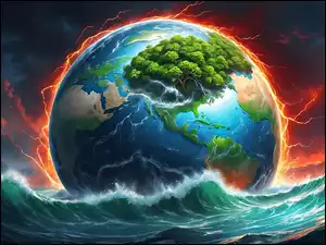 Planeta Ziemia, Ogień, Morze, Fantasy, Kontynenty