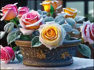 Bukiet żółtych i różowych róż
