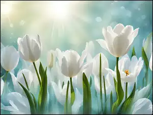 Grafika, Białe, Tulipany, Kwiaty