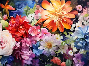 Różne kolorowe kwiaty w zbliżeniu