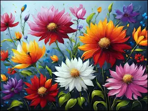 Grafika, Kwiaty, Kolorowe, Malarstwo