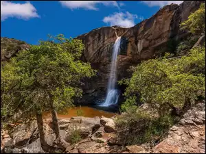 Arizona, Stany Zjednoczone, Wodospad, Drzewa, Skały, Chiva Falls