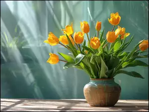 Żółte tulipany w blasku przebijającego światła