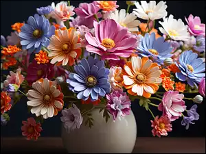 Kwiaty, Grafika, Kolorowe, Bukiet, Wazon