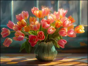 Kolorowe tulipany w blasku przebijającego światła