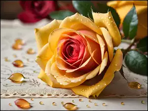 Róża, Grafika, Żółta, Kwiat, Liście