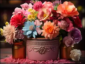 Kwiaty, Świeczki Kwiat, Kolorowe, Bukiet, Wazon