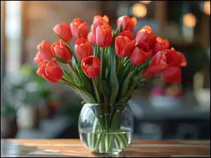 Tulipany, Tulipan, Czerwone, Bukiet, Wazon Kwiat