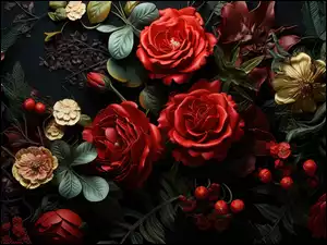 Róże, Kwiaty, Grafika, Czerwone