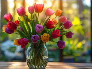 Wazon, Kwiaty, Tulipany, Kolorowe