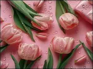 Tulipany, Prezent, Różowe, Kwiaty, Krople