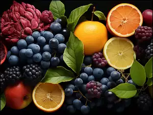 Winogrona, Owoce, Pomarańcza, Jabłka, Jeżyny, Cytryny