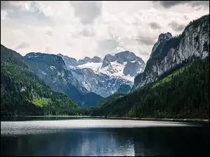 Góry Dachstein, Austria, Gosauseen, Lasy, Jezioro, Zielone