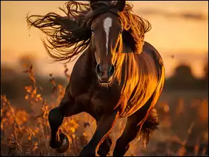 Grafika, Koń, Galop, Zachód słońca