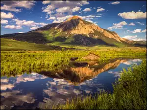 Kolorado, Góra, Trawa, Stany Zjednoczone, Krzewy, Rzeka, Crested Butte Mountain