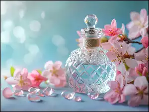 Perfumy, Flakon, Kwiaty, Kompozycja, Różowe, Kryształy